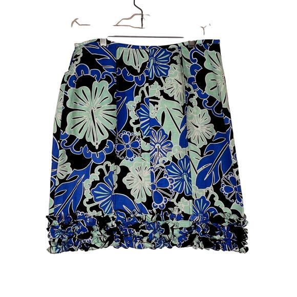 Etcetera Dresses & Skirts - Etcetera linen blend blue green floral knee length skirt, size 6 EUC